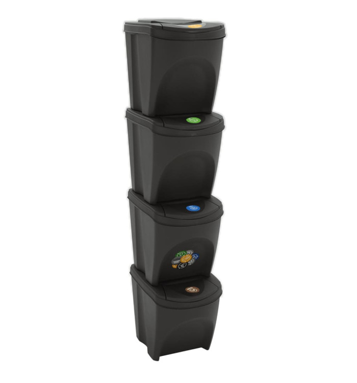 Poubelles à ordures empilables 4 pcs Gris 100 L Polypropylène | Mobilier & Déco