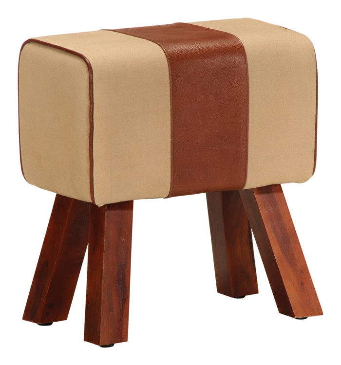 Banc saut de cheval 38 cm marron cuir véritable et manguier | Mobilier & Déco
