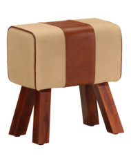 Banc saut de cheval 38 cm marron cuir véritable et manguier | Mobilier & Déco