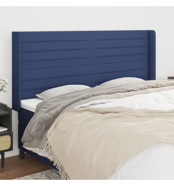 Tête de lit avec oreilles Bleu 183x16x118/128 cm Tissu | Mobilier & Déco