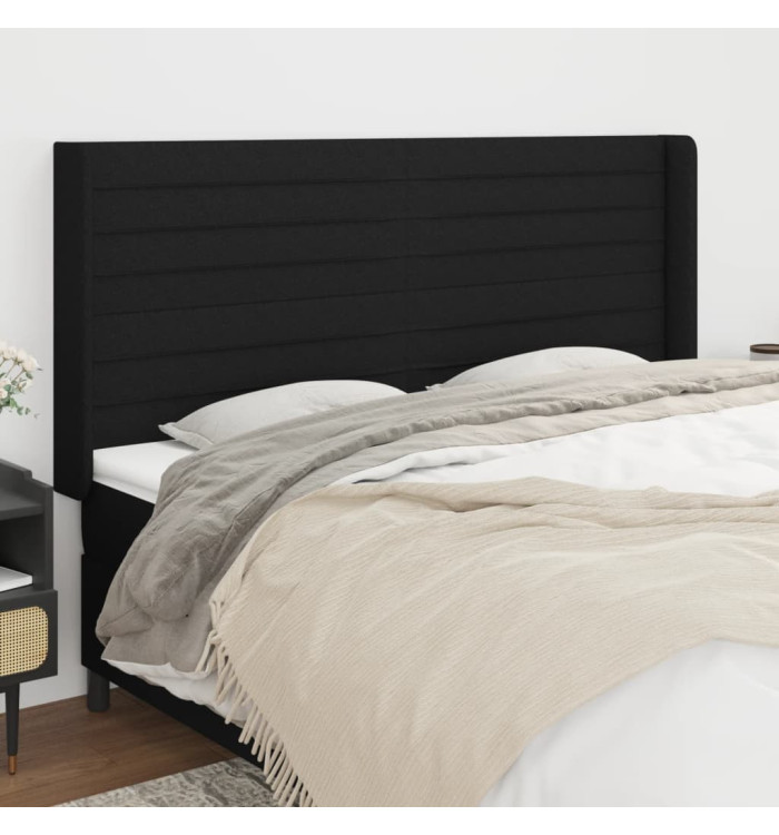 Tête de lit avec oreilles Noir 163x16x118/128 cm Tissu | Mobilier & Déco