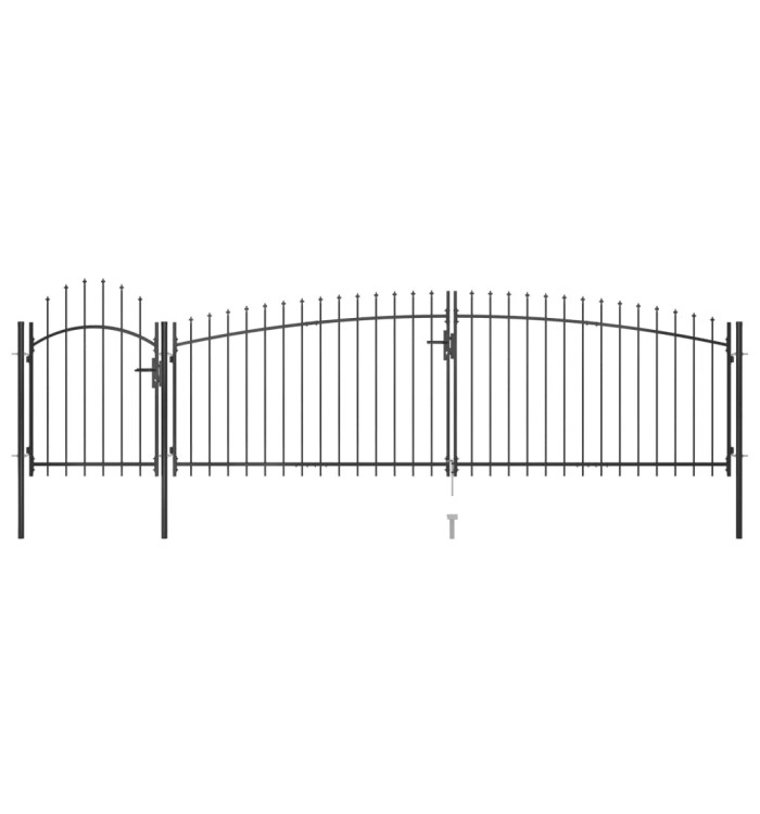Portail de clôture de jardin avec dessus en lance 5x1,75 m Noir | Mobilier & Déco