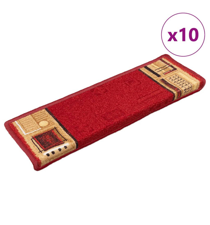 Tapis d'escalier autoadhésifs 10 pcs 65x21x4 cm Rouge | Mobilier & Déco