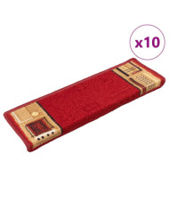 Tapis d'escalier autoadhésifs 10 pcs 65x21x4 cm Rouge | Mobilier & Déco