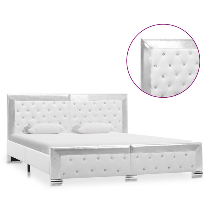 Cadre de lit sans matelas blanc similicuir 160x200 cm | Mobilier & Déco