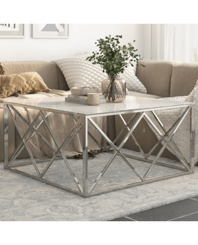 Table basse argenté acier inoxydable et verre trempé | Mobilier & Déco