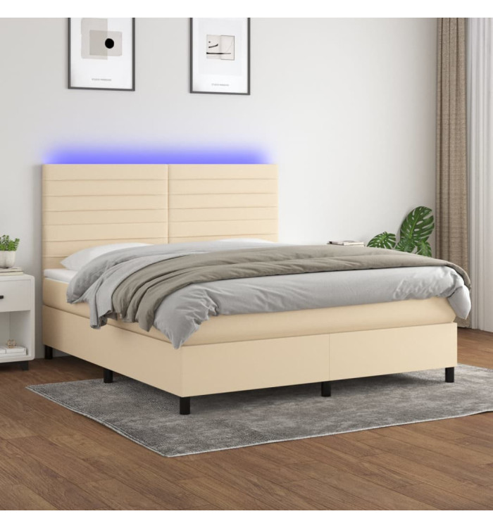 Sommier à lattes de lit et matelas et LED Crème 160x200cm Tissu | Mobilier & Déco