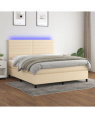 Sommier à lattes de lit et matelas et LED Crème 160x200cm Tissu | Mobilier & Déco