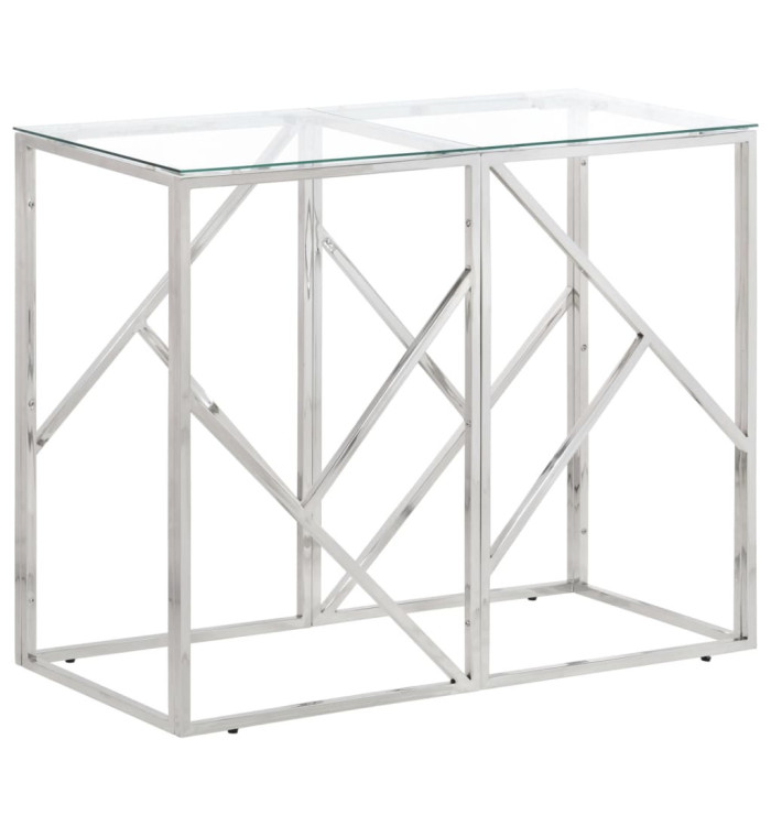 Table console argenté acier inoxydable et verre trempé | Mobilier & Déco