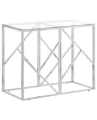 Table console argenté acier inoxydable et verre trempé | Mobilier & Déco