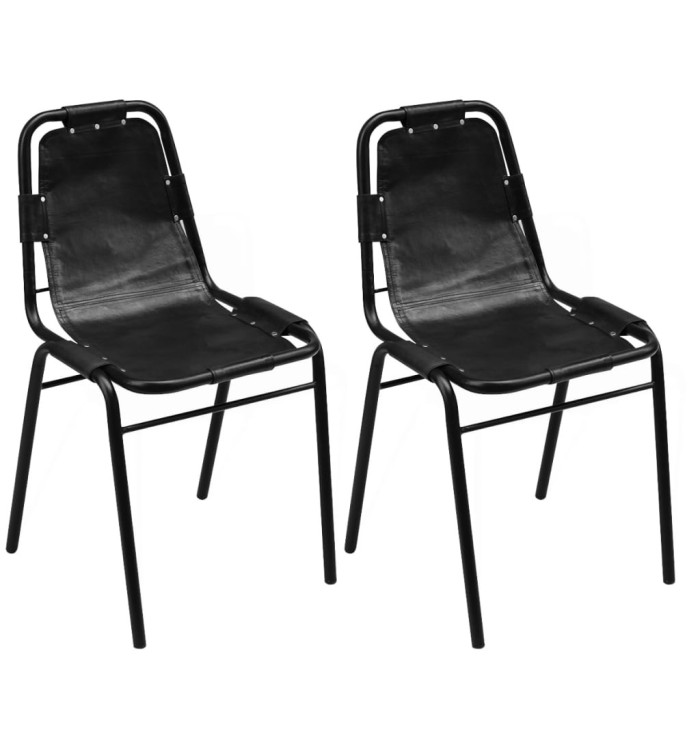 Chaises à manger lot de 2 noir cuir véritable | Mobilier & Déco