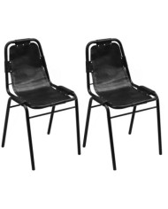 Chaises à manger lot de 2 noir cuir véritable | Mobilier & Déco