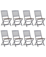 Chaises pliables d'extérieur lot de 8 et coussins Bois d'acacia | Mobilier & Déco