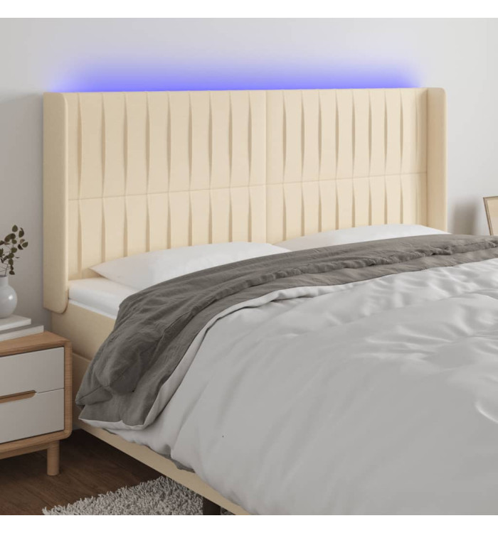 Tête de lit à LED Crème 163x16x118/128 cm Tissu | Mobilier & Déco