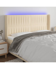Tête de lit à LED Crème 163x16x118/128 cm Tissu | Mobilier & Déco