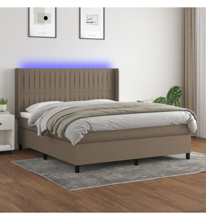 Sommier à lattes de lit matelas et LED Taupe 160x200 cm Tissu | Mobilier & Déco
