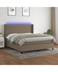 Sommier à lattes de lit matelas et LED Taupe 160x200 cm Tissu | Mobilier & Déco