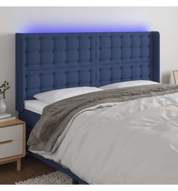 Tête de lit à LED Bleu 163x16x118/128 cm Tissu | Mobilier & Déco
