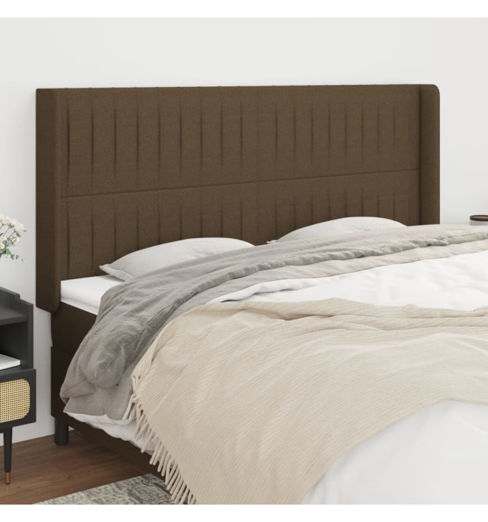 Tête de lit avec oreilles Marron foncé 163x16x118/128 cm Tissu | Mobilier & Déco