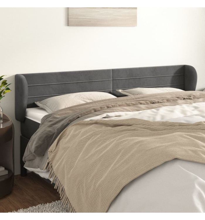 Tête de lit avec oreilles Gris foncé 163x23x78/88 cm Velours | Mobilier & Déco