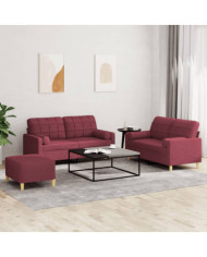 Ensemble de canapés 3 pcs avec coussins rouge bordeaux tissu | Mobilier & Déco