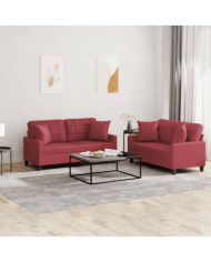 Ensemble de canapés 2 pcs et coussins rouge bordeaux similicuir | Mobilier & Déco