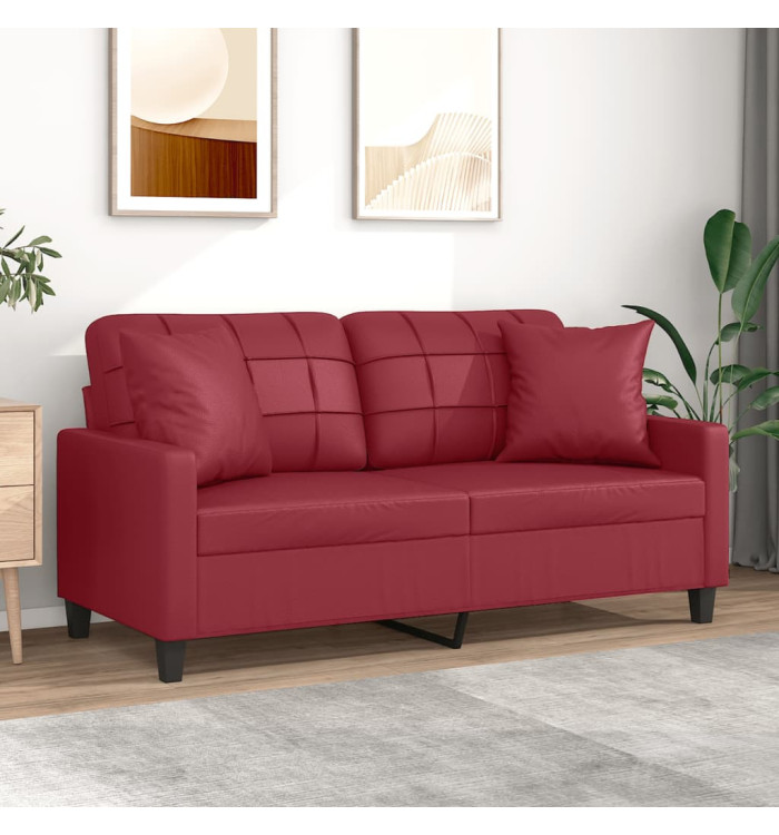 Canapé 2 places avec oreillers bordeaux 140 cm similicuir | Mobilier & Déco