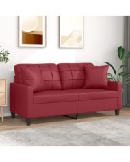 Canapé 2 places avec oreillers bordeaux 140 cm similicuir | Mobilier & Déco
