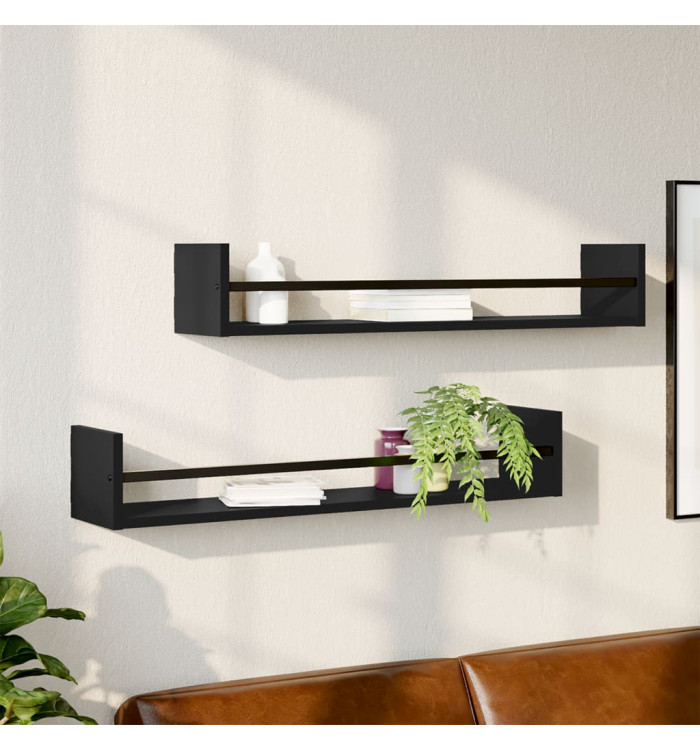 Étagères murales avec barres 2 pcs noir 80x16x14 cm | Mobilier & Déco