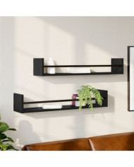 Étagères murales avec barres 2 pcs noir 80x16x14 cm | Mobilier & Déco