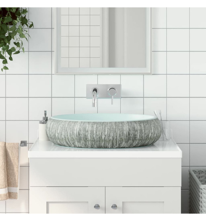 Vasque à poser gris et bleu ovale 59x40x15 cm céramique | Mobilier & Déco