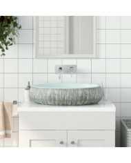 Vasque à poser gris et bleu ovale 59x40x15 cm céramique | Mobilier & Déco