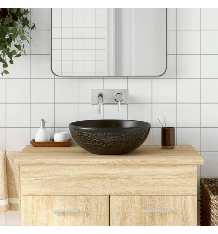 Vasque à poser noir rond Φ41x14 cm céramique | Mobilier & Déco