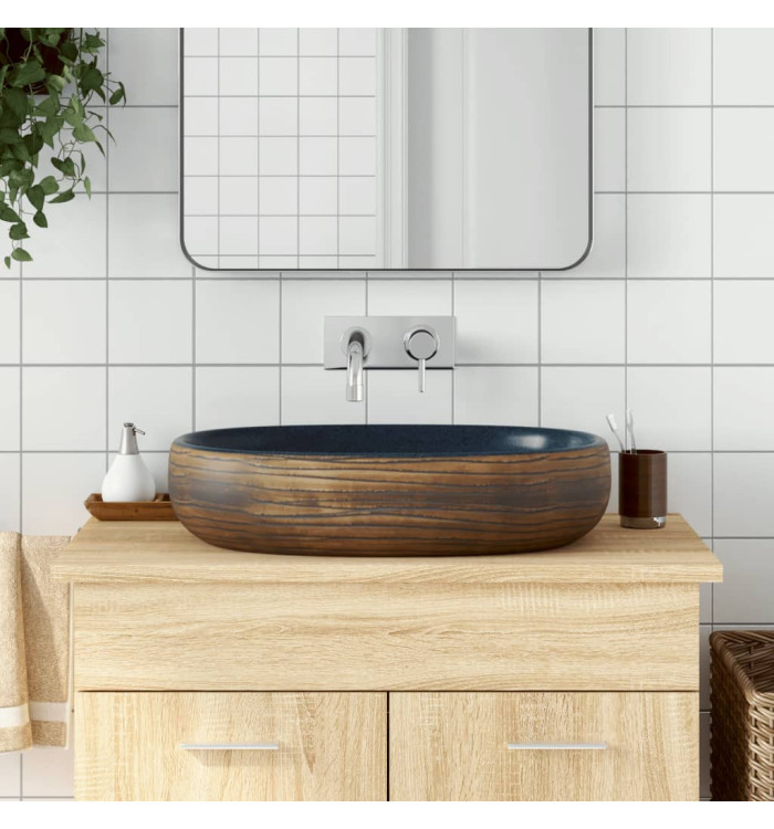 Vasque à poser marron et bleu ovale 59x40x14 cm céramique | Mobilier & Déco
