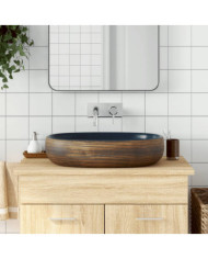 Vasque à poser marron et bleu ovale 59x40x14 cm céramique | Mobilier & Déco