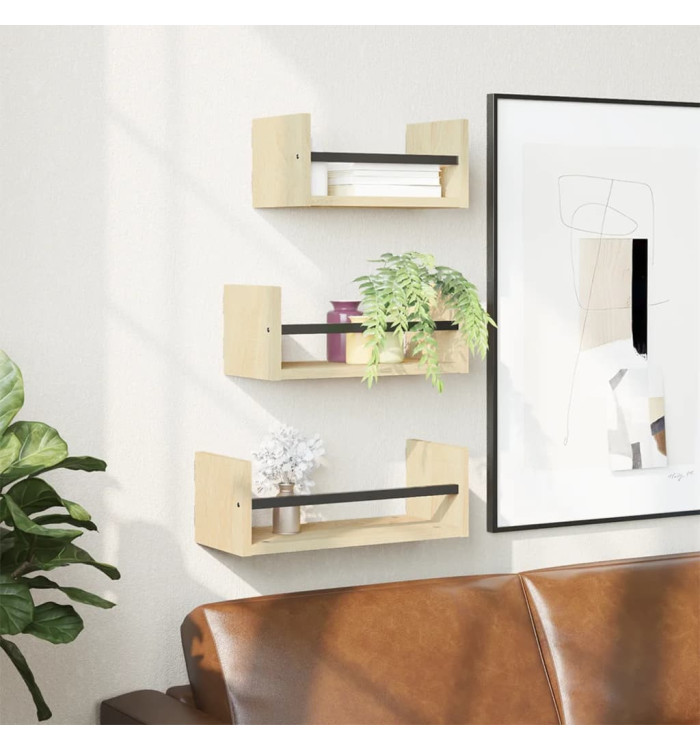Ensemble d'étagères murales avec barres 3 pcs chêne sonoma | Mobilier & Déco