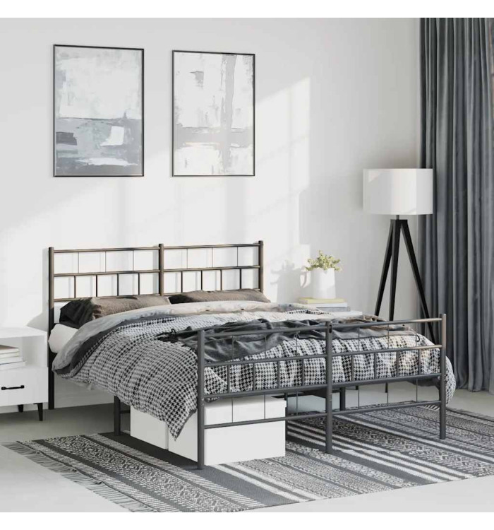 Cadre de lit métal sans matelas avec pied de lit noir 135x190cm | Mobilier & Déco