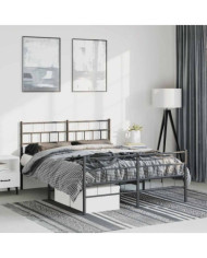 Cadre de lit métal sans matelas avec pied de lit noir 135x190cm | Mobilier & Déco