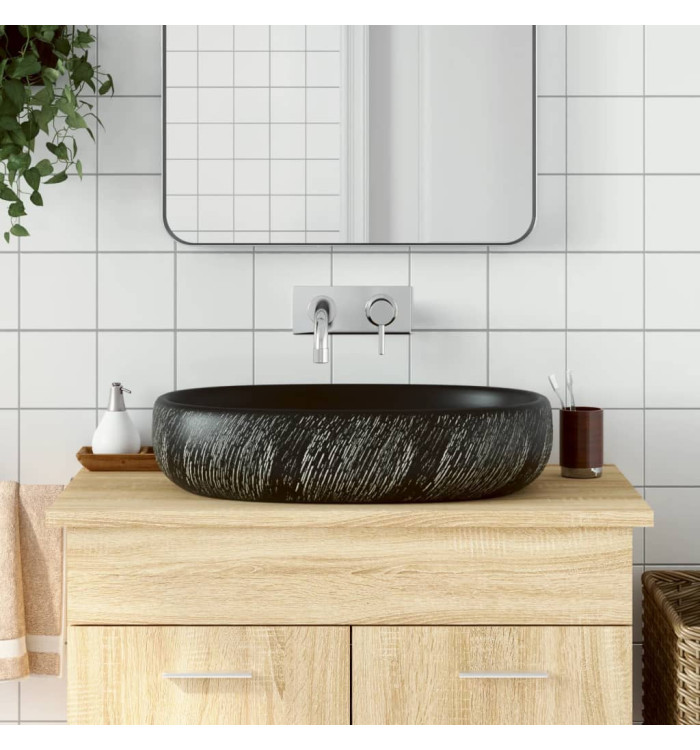 Vasque à poser noir ovale 59x40x14 cm céramique | Mobilier & Déco