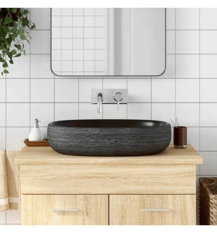 Vasque à poser gris et noir ovale 59x40x14 cm céramique | Mobilier & Déco