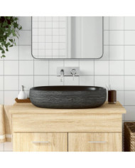 Vasque à poser gris et noir ovale 59x40x14 cm céramique | Mobilier & Déco