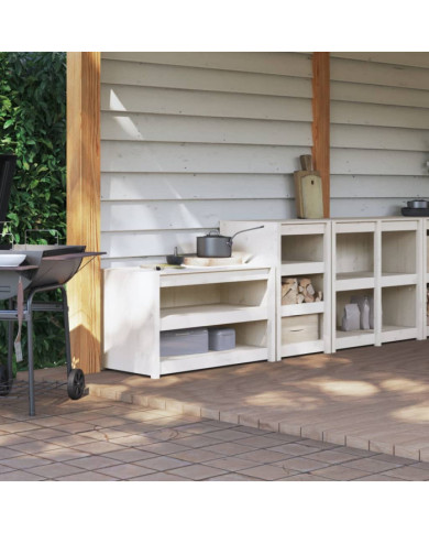 Armoires de cuisine d'extérieur 2 pcs blanc bois de pin massif | Mobilier & Déco