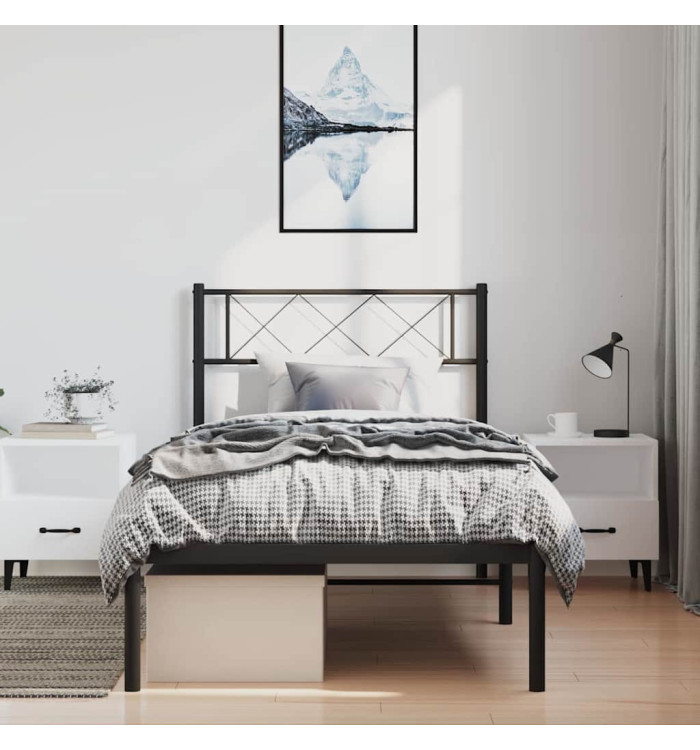 Cadre de lit métal sans matelas avec tête de lit noir 100x200cm | Mobilier & Déco