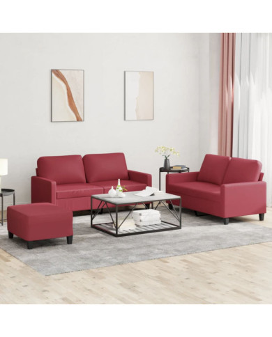 Ensemble de canapés 3 pcs et coussins Rouge bordeaux Similicuir | Mobilier & Déco
