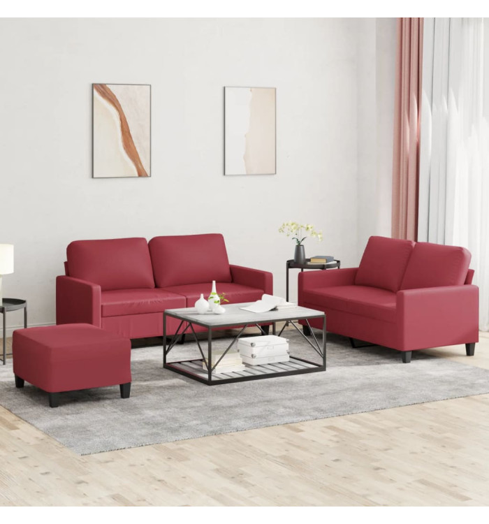 Ensemble de canapés 3 pcs et coussins Rouge bordeaux Similicuir | Mobilier & Déco