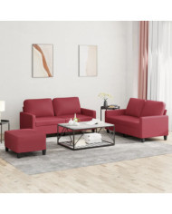 Ensemble de canapés 3 pcs et coussins Rouge bordeaux Similicuir | Mobilier & Déco
