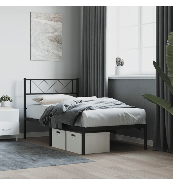 Cadre de lit métal sans matelas avec tête de lit noir 90x200 cm | Mobilier & Déco