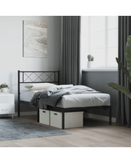 Cadre de lit métal sans matelas avec tête de lit noir 90x200 cm | Mobilier & Déco