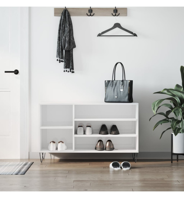 Armoire à chaussure Blanc brillant 102x36x60 cm Bois ingénierie | Mobilier & Déco