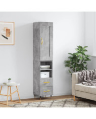 Buffet haut Gris béton 34,5x34x180 cm Bois d'ingénierie | Mobilier & Déco